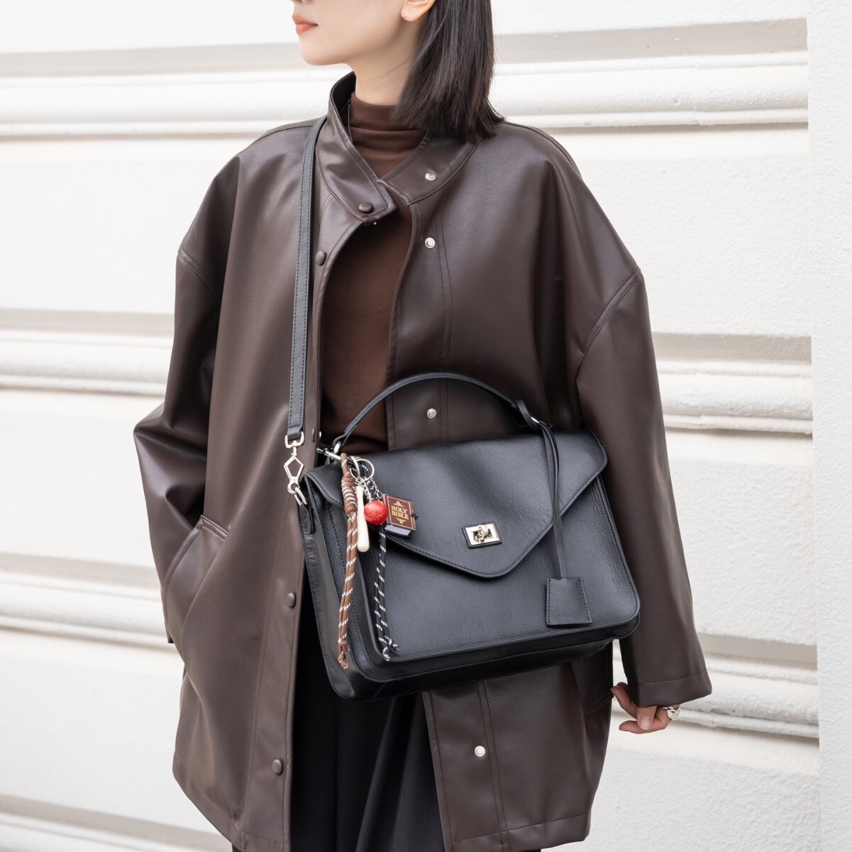 Bag Top Layer Cowhide New Handbag, Large Capacity Briefcase, Versatile Commuter Crossbody Bag, Trendy Women's Bag