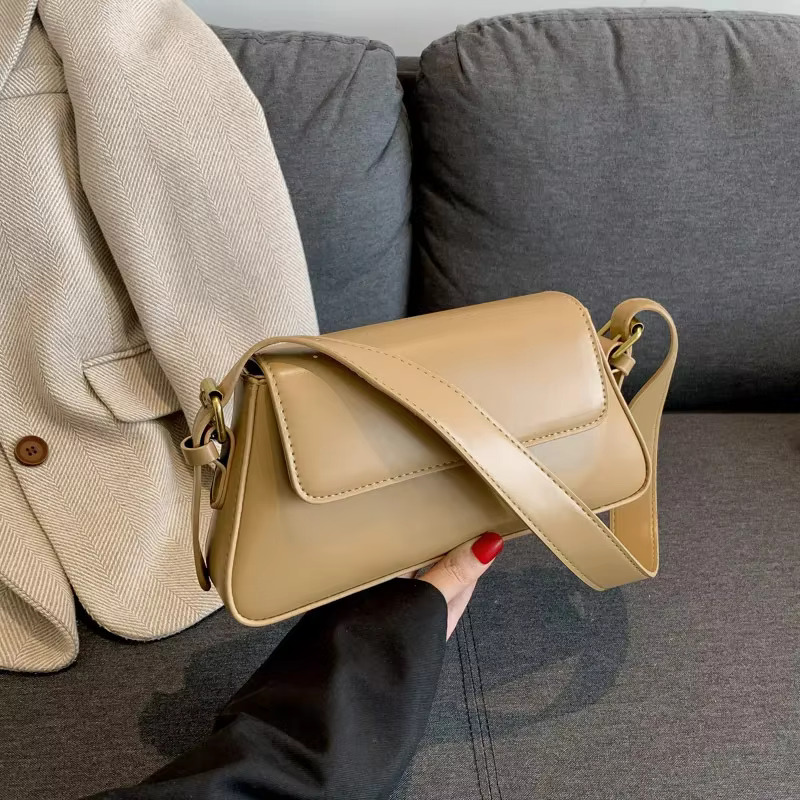 Retro Solid Color Shoulder Bags For Women Winter PU Leather Lady Underarm Bag Vintage Handbags And Purse PU Vintage