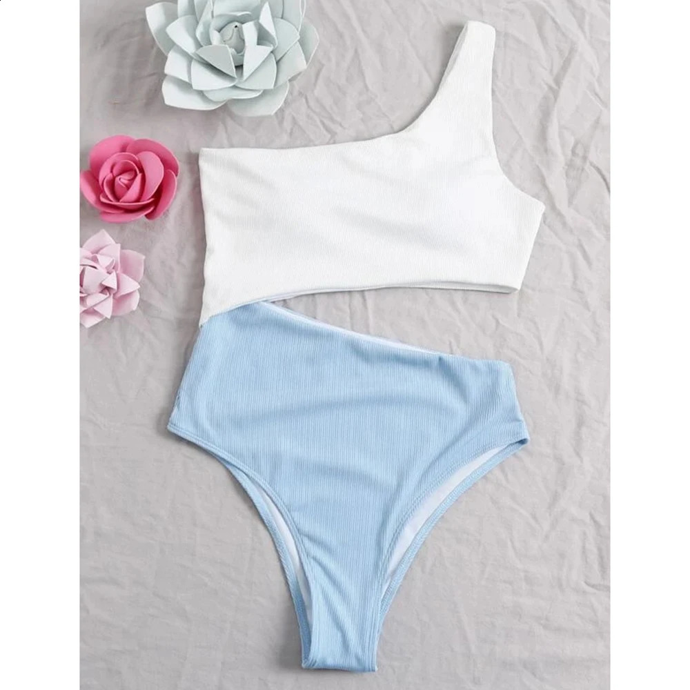 VigoCasey Patchwork Swimwear Women 2025 Sexy One Piece Swimsuit Female One Shoulder Bathing Suit High Waist Hollow Monokini Swim 250113