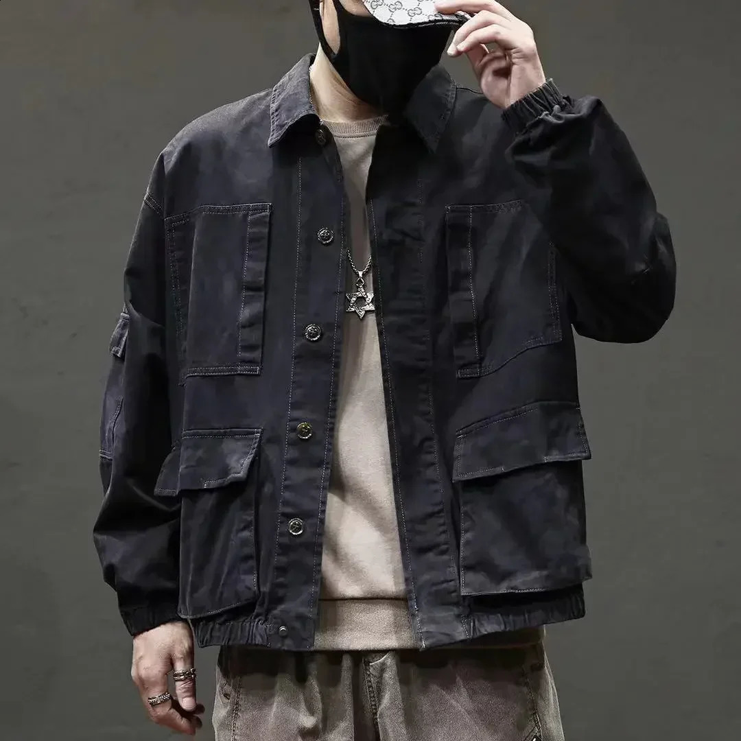 Button Cargo Cowboy Coat for Men Trendy ed Clothing of Fabric Price Stylish Menswear Aesthetic Worn Denim Jackets Man 250206