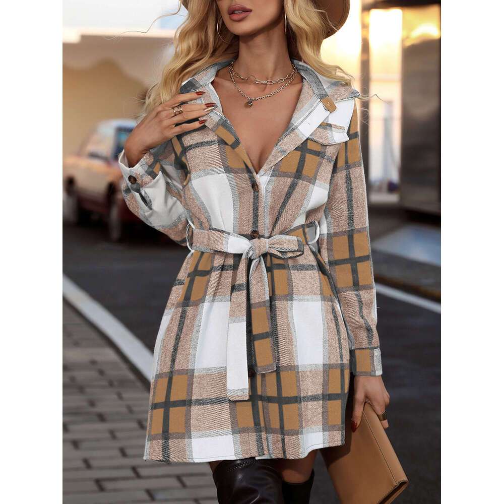 European American popular elegant striped plaid dress for spring, autumn, and winter, fashionable long sleeved women's c, 2025 new casual fashion