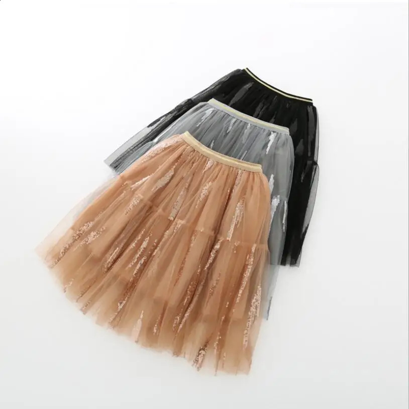 High Quality Sequined Tulle Girls Tutu Skirt Baby Shiny Wedding Girls Dance Skirts Child Skirts Girl Fluffy Long Pettiskirt 250206