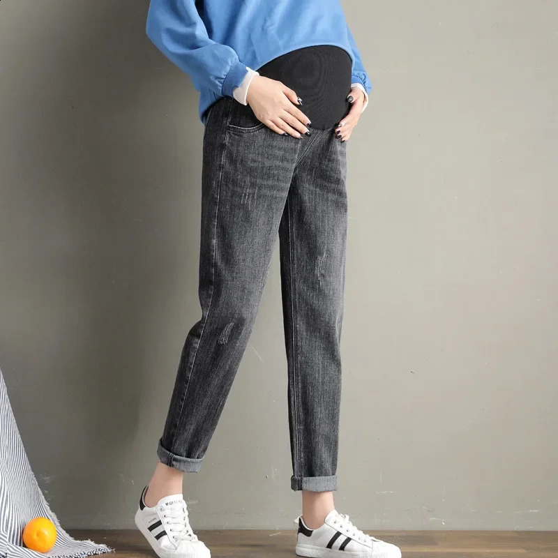 Pregnancy Abdominal Pants Boyfriend Jeans Maternity Pants For Pregnant Women Clothes High Waist Trousers Loose Denim Jeans 250206