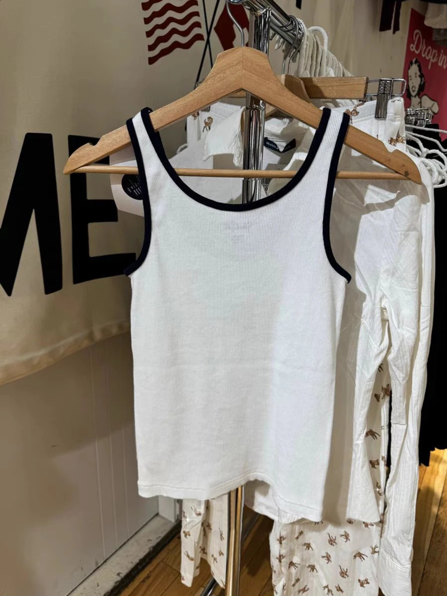14 Print Ribbed Slim Tank Top Woman Spring U Collar Sleeveless Cotton Camisole Top Casual Vintage Streetwear Sweet Vest Y2k Tops 250206