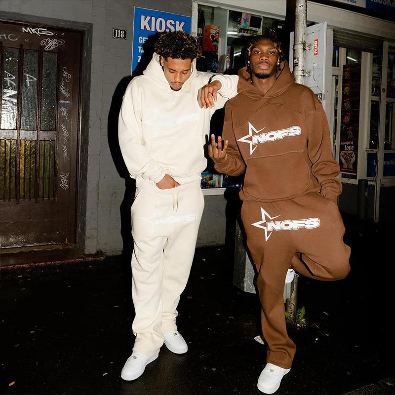 2 Piece Set Letter Printing Streetwear Y2K Mens Hip Hop Oversized Hoodie Sweatshirt Sweatpant Casual Pants Sportswear 250110