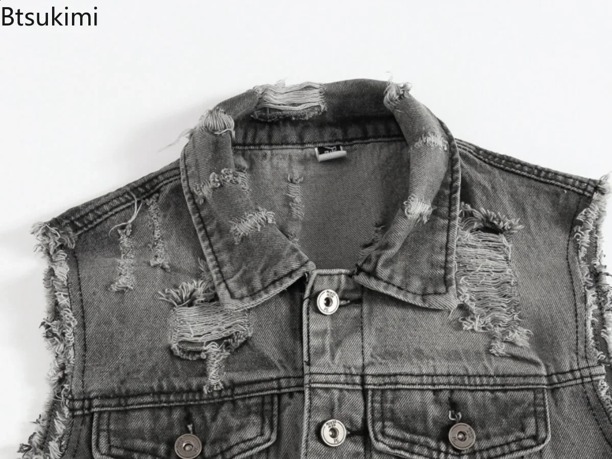 2025 Mens Spring Autumn Denim Vests Handsome Motorcycle Waistcoat Fashion Korean Style Casual Sport Vest Coats Big Size 5XL 250206