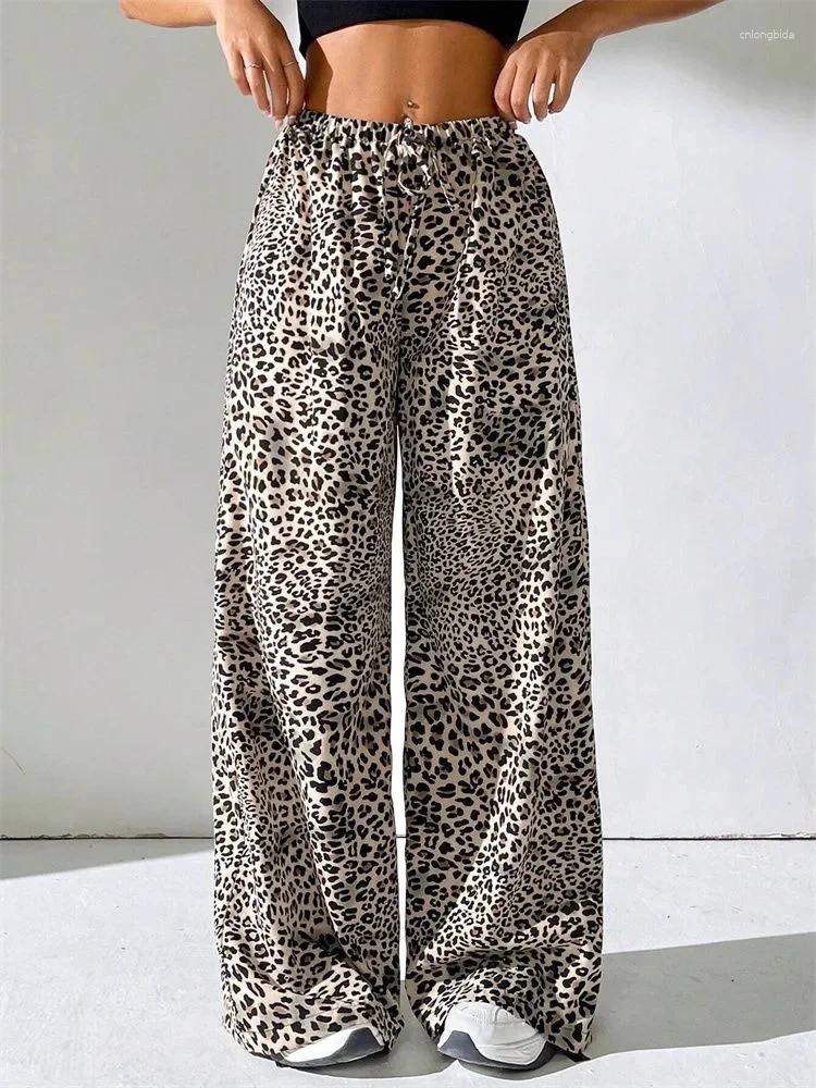 Women's Pants Leopard Print Wide Leg Women Autumn Winter 2025 Y2K Clothes Elastic High Waist Floor Lenth Trousers Streetwear