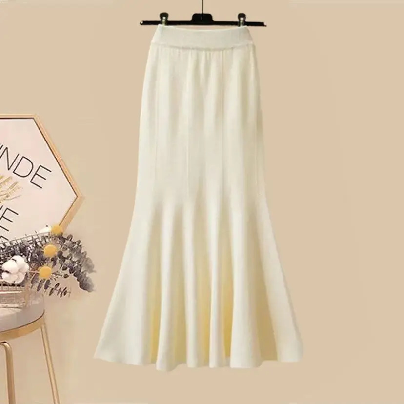 Spring and Autumn Set Womens Korean Style Slim Knitted Sweater Fish Tail Half Skirt Two Piece Fashion 250120
