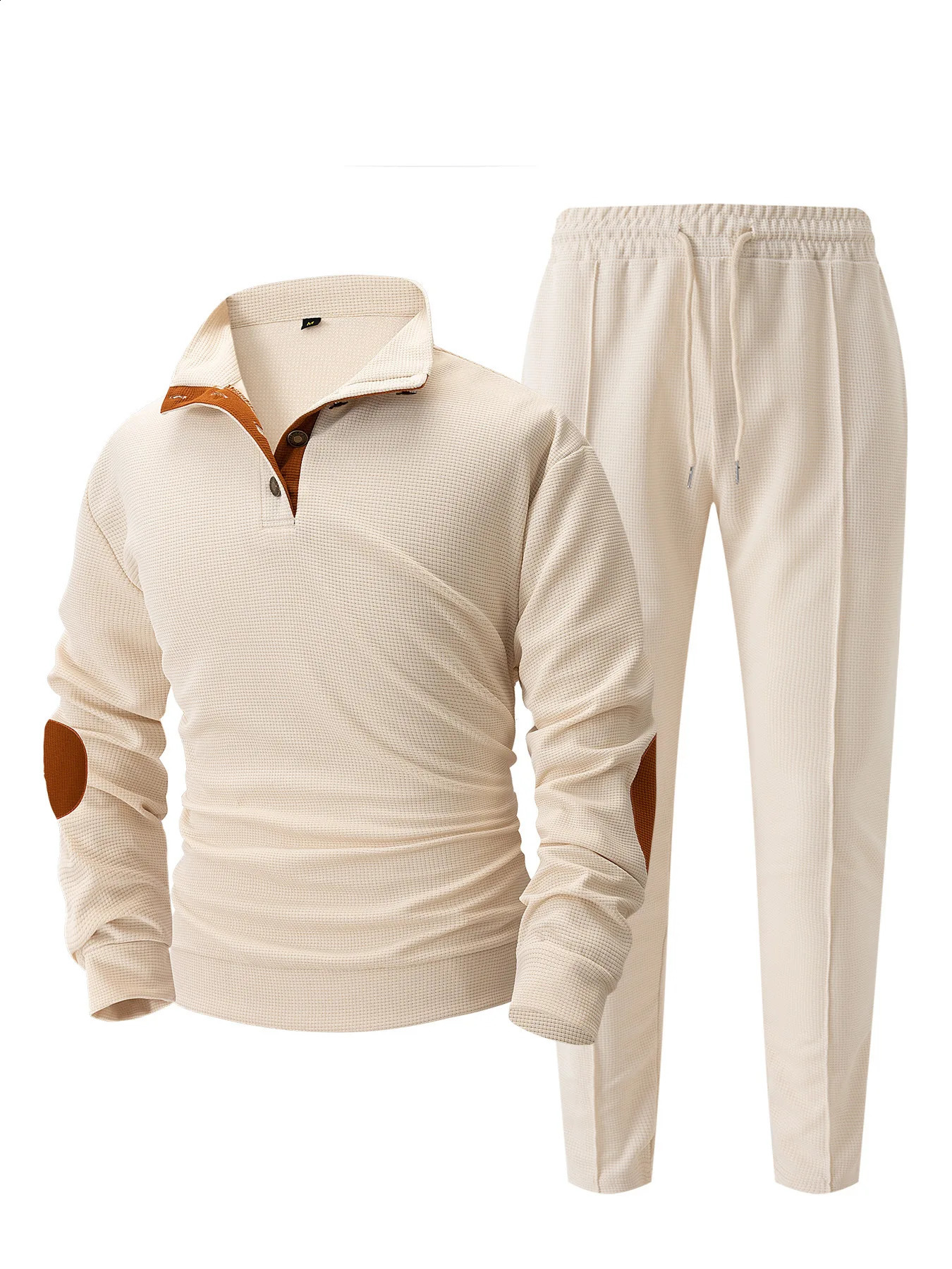 Autumn and winter mens fashion outdoor sports half zipper Waffle casual stand collar long sleeve hoodie trousers mens su 250121