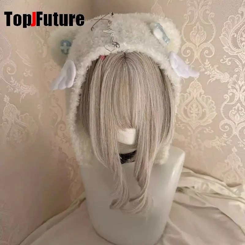 Womens Harajuku Steampunk Y2K Gothic Japanese Soft Girl Dilei Series Little Angel Wings Bear ear knitted hat wing bone 250120