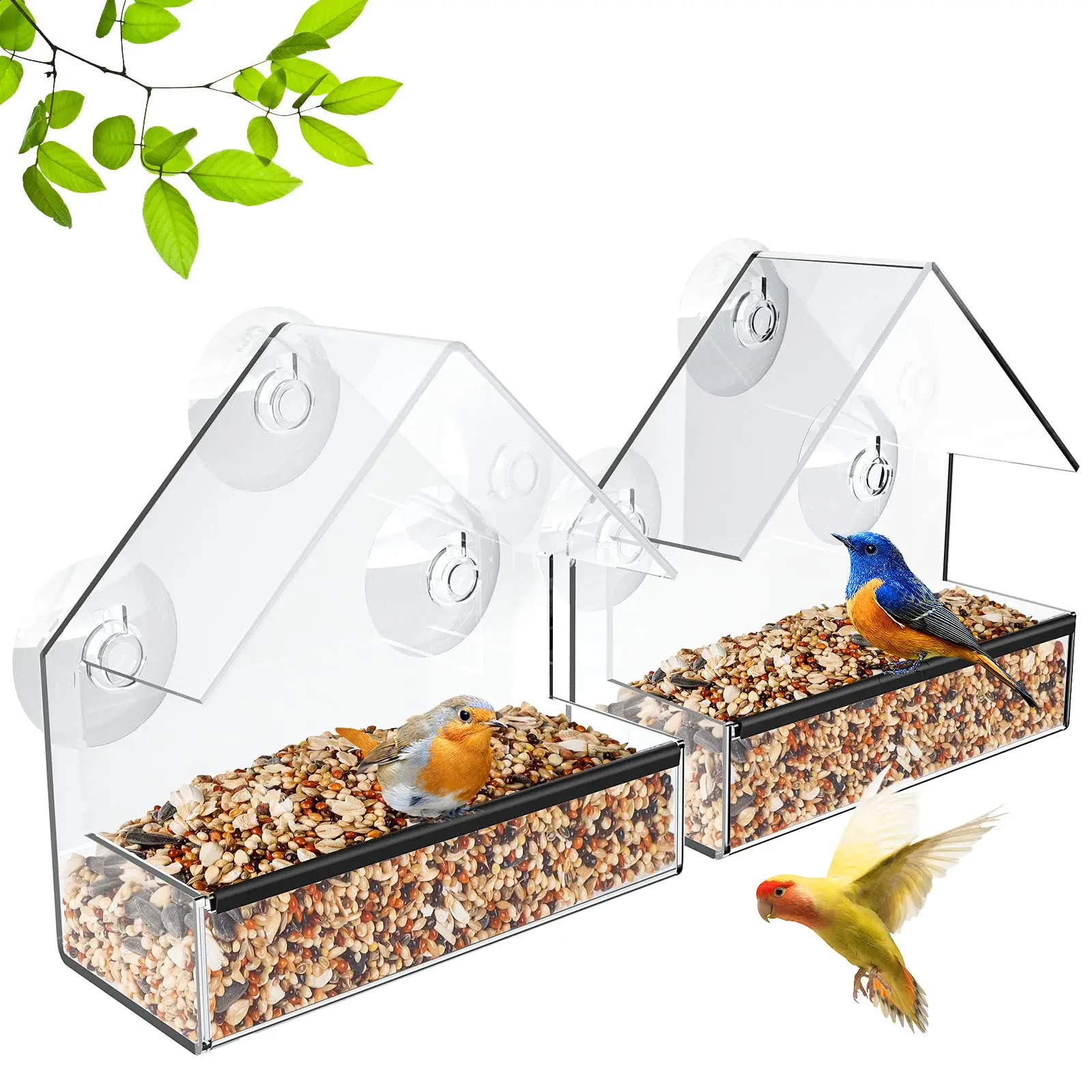 2 Pack Samll Window Bird Feeder Clear Window Bird Feeders with Strong Suction Cups Bird House for Outside Wild Birds 250121