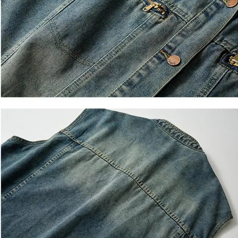 M-XXXL Vest Stylish Mens Denim Vest With Chest Pocket And Vintage Jeans Sleeveless Jacket Casual Streetwear Waistcoats 250206