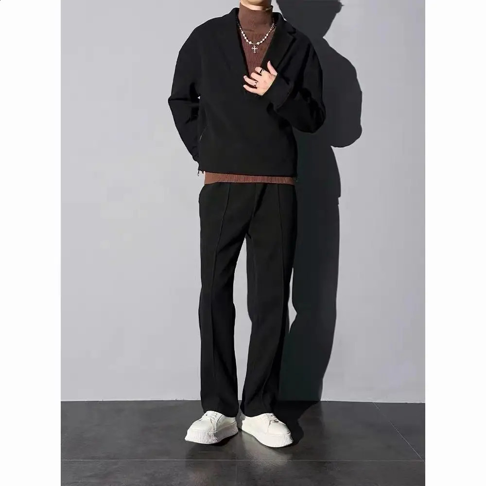2025 Autumn Thin Trendy Casual SuitMens Clothing Long-sleeved Pullover Sweatshirt Versatile Trousers Fashion Two-piece Set 250121