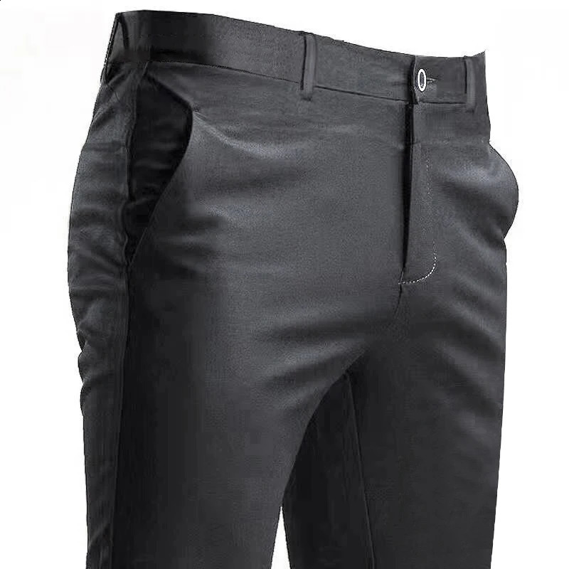 Mens Suit Pants Stretch Smart Casual Trousers Pocket Solid Color Straight Wearable Full Length Home Work Black Dress 250113