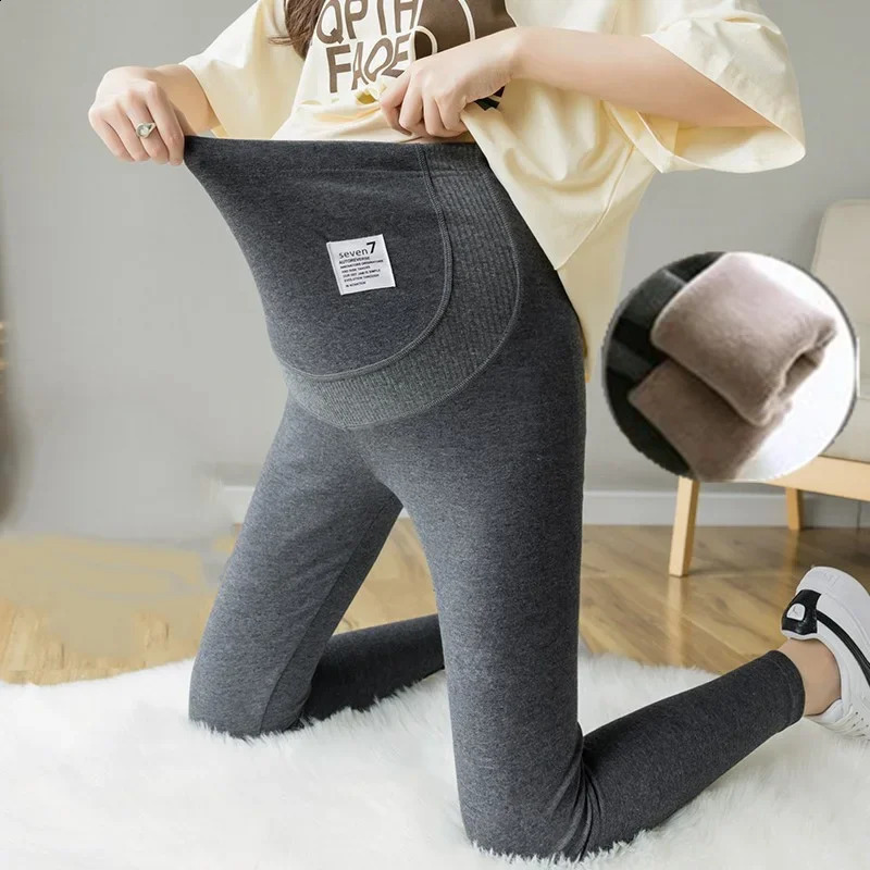 Winter Dense Thick Warm Plus Velvet Cotton Maternity Legging Thermal Fleece Belly Pants Clothes for Pregnant Women Pregnancy 250206