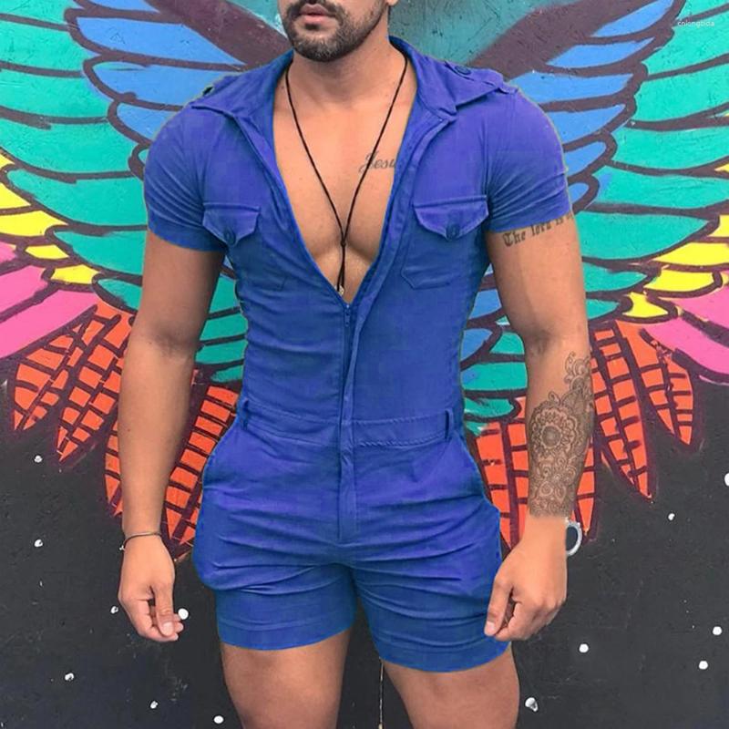 Jumpsuit Fashion: Summer Pants Men Solid Color Short Sleeve Overalls, Casual Street Wear Work Male Cargo Lightweight Jumpsuits - 2025 Collection