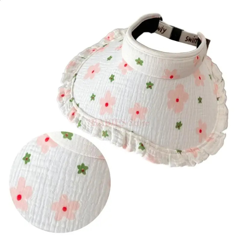C9GB Sun Hat for Kids Girl Summer Hat with Flower Print Roll Up Sun Visor Hat Wide Brims Breathable Beach Caps Adjustable Hat 250206