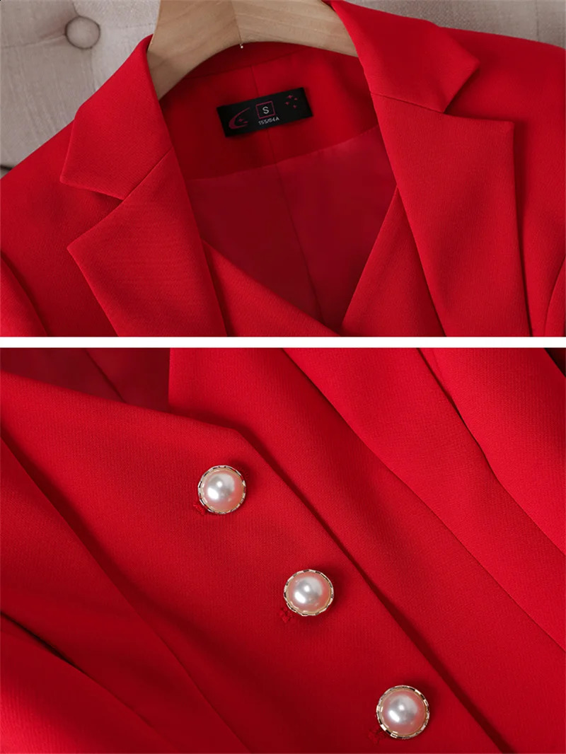Spring Autumn Women Blazer Jacket And Pant Suit Fashion White Red Black Blazer Trousers 2 Piece Set Ladies Office Work Suit 250206