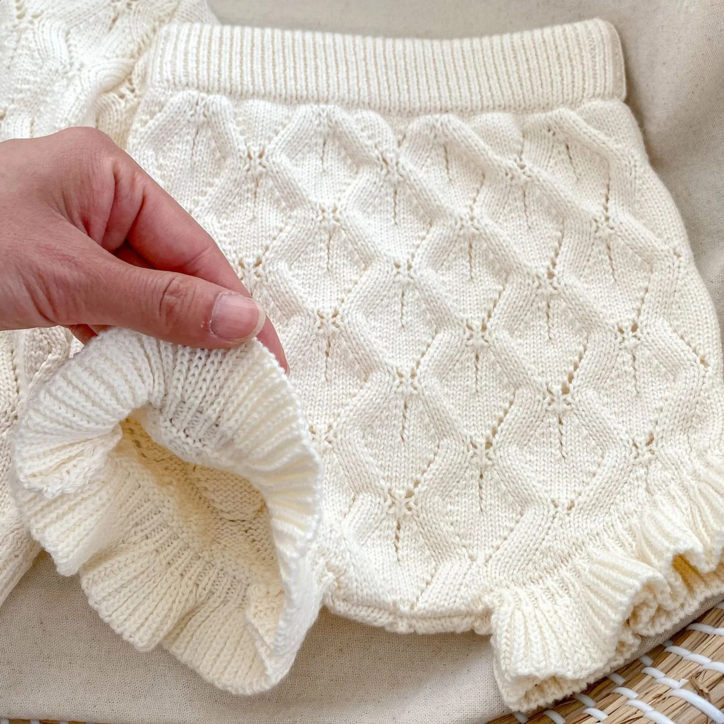 0-3T born Kid Baby Girl Clothes Set Hollow Out Long Sleeve Top Shorts Set Born Baby Sweater Set Cute Knitwear Outfit 250206