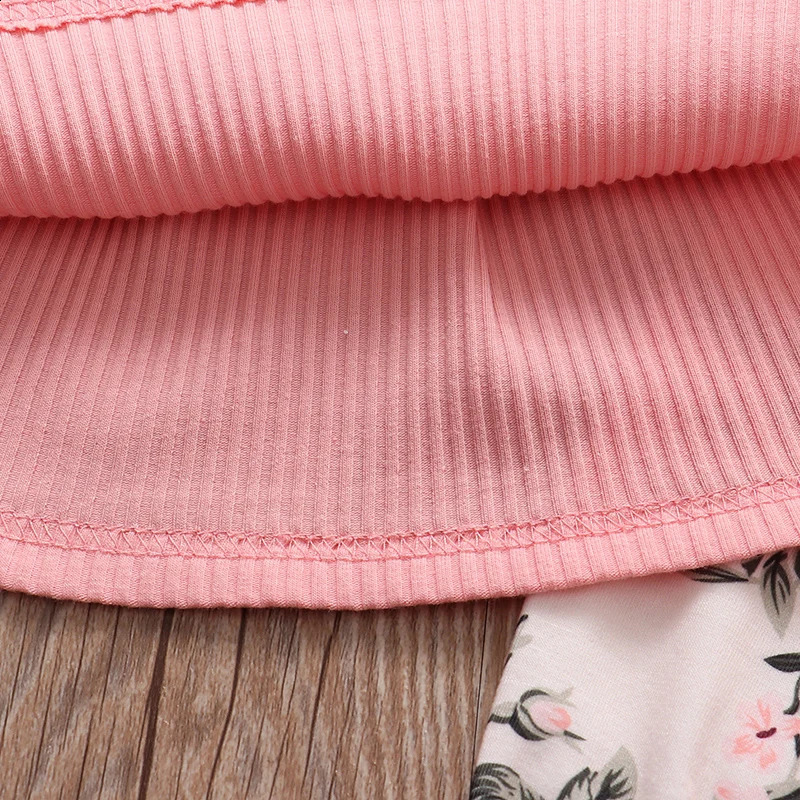 Spring born Baby Girl Clothes Set Cute Pink Color Long Sleevs Tops Flower Pants Headband 0-24M 3Pcs Infant Girl Clothing Suit 250206