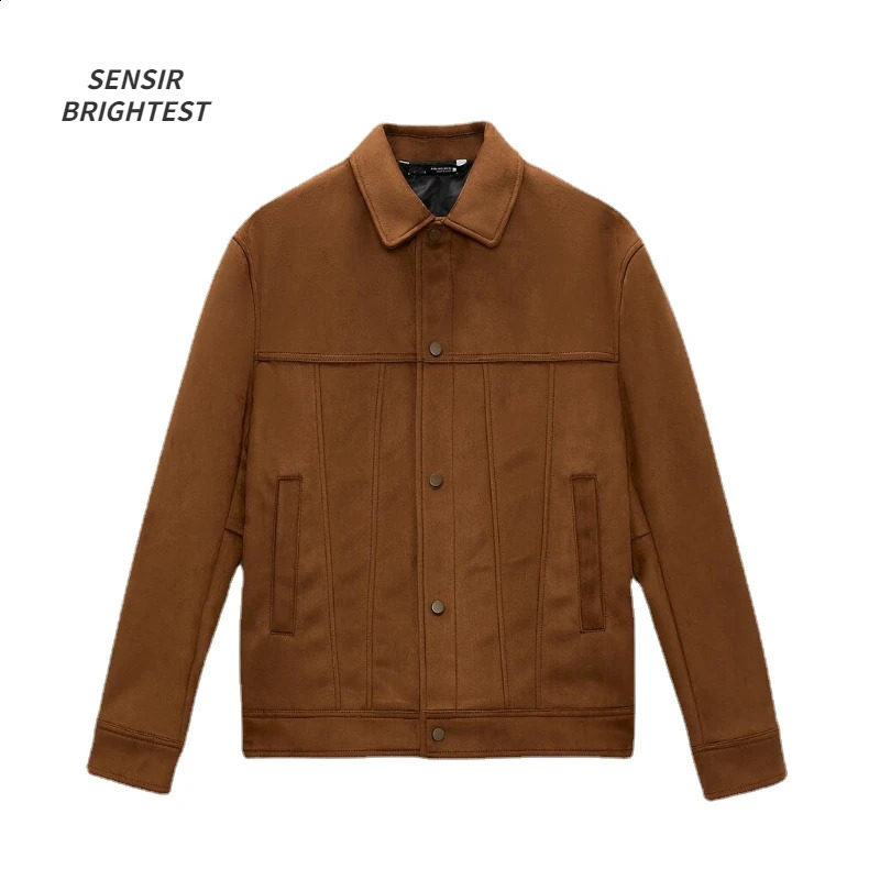 Men Suede Lapel Jacket Coat Autumn Gentleman High Quality Solid Color Vintage Jacket For Men 250206