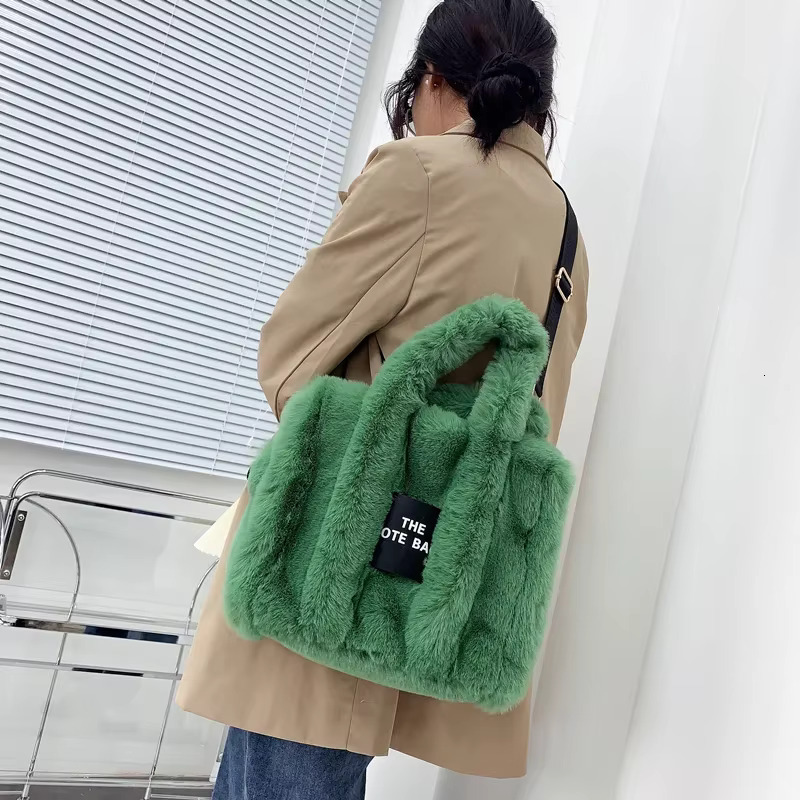 Jiaerdi Casual Fur Tote For Women Handbag Autumn Winter Plush Messenger Haruku Aesthetic Shopper Bag Female