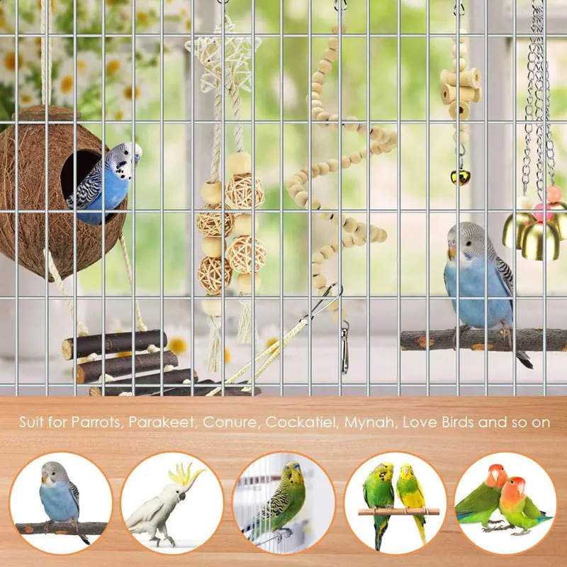 Bird Toy Set Coconut Bird Nest Vine Ball Station Bird Supplies Kits Parrot Bite Toys 6-piece Set 250121