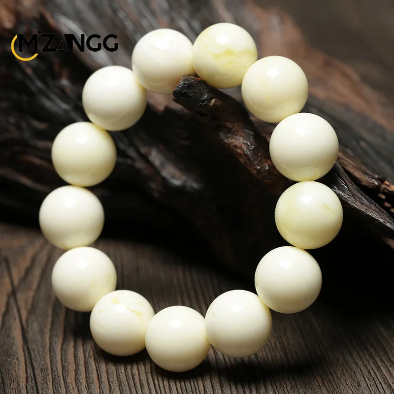 Natural White Beeswax Bracelet White Nectar Amber Buddha Beads Bracelet Hand-carved Retro Jewelry for Men and Women 250121