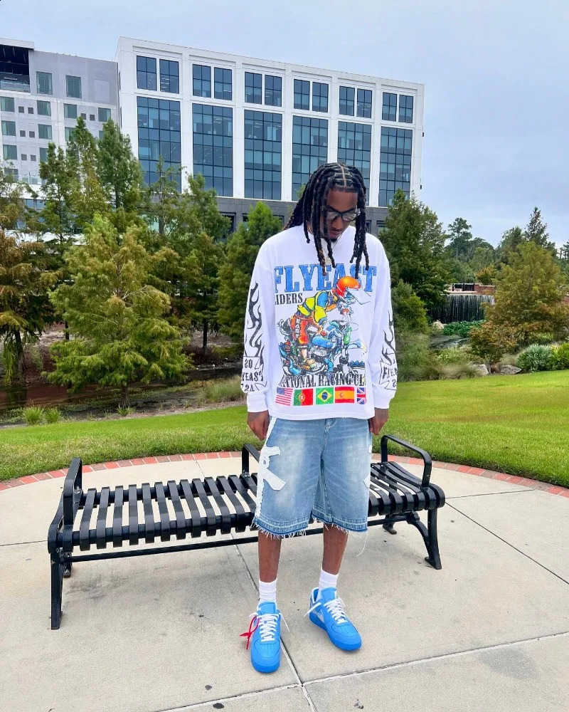 American fashion cartoon oversized T-shirt mens Y2K street hip-hop Harajuku versatile round neck long sleeved shirt 250206