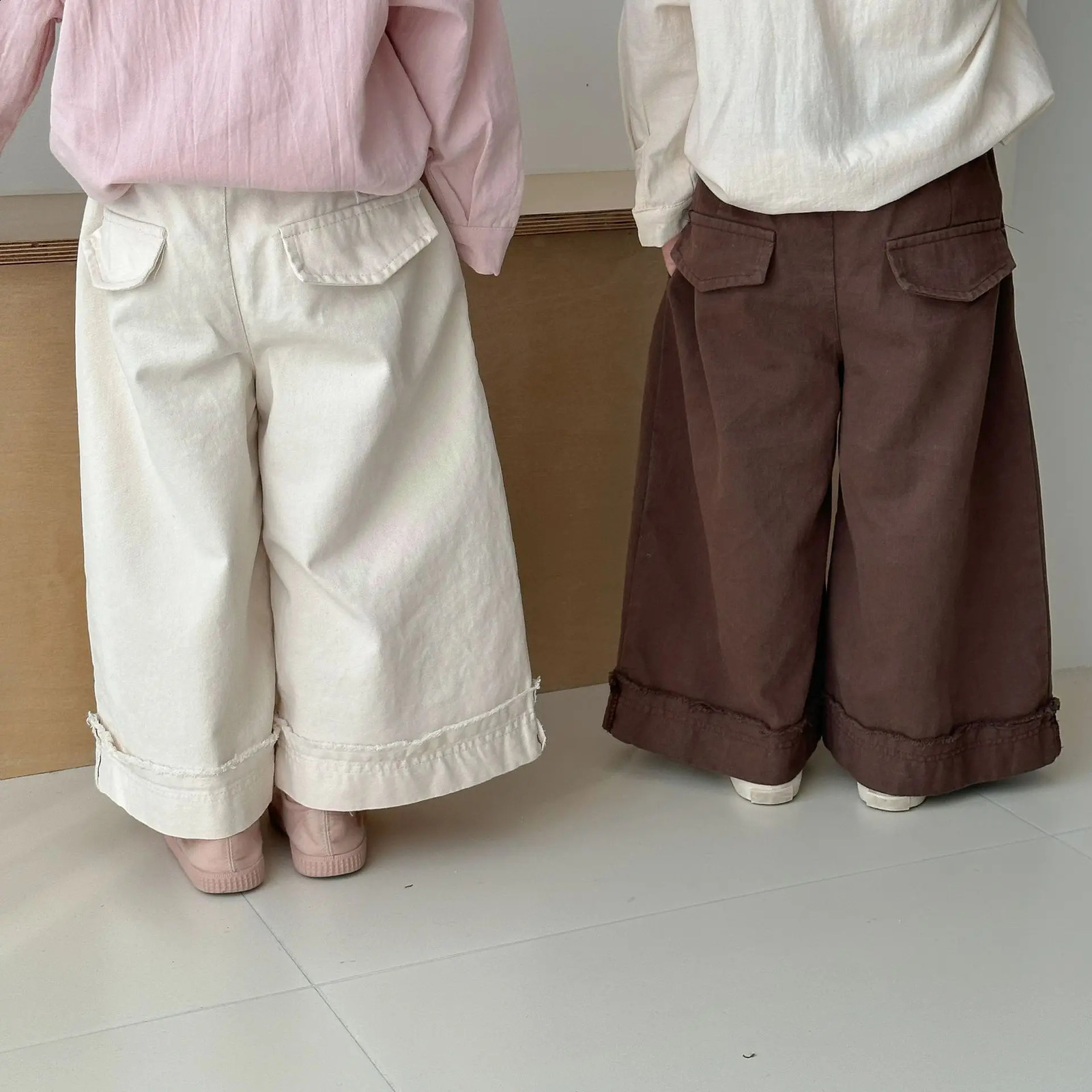 Spring Childrens Trousers Girls Wide-leg Pants Solid Color Loose Boys Casual Pants 1-10Year Kids Clothes 250206