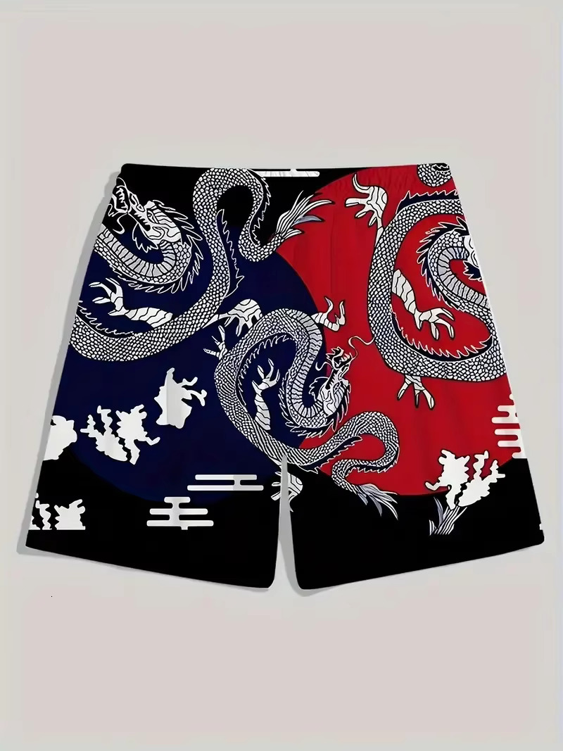 Mens Beach Pants Red Dragon 3D Printed Mens Shorts Summer Casual Breathable Shorts Mens Clothing Bermuda Mens Shorts