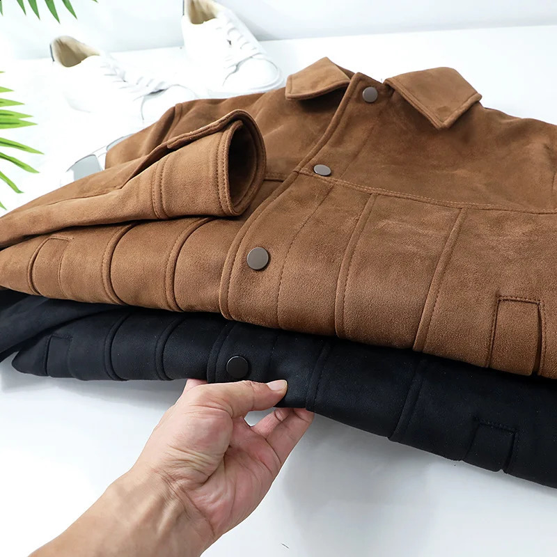Men Suede Lapel Jacket Coat Autumn Gentleman High Quality Solid Color Vintage Jacket For Men 250206