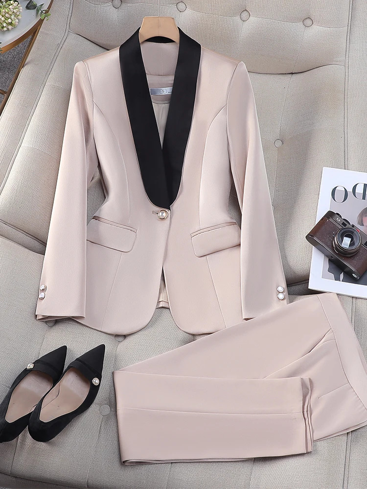 Office Ladies Pant Suit Women Yellow Red Purple Apricot Female Business Work Wear Jacket Blazer and Trouser Formal 2 Piece Set 250206