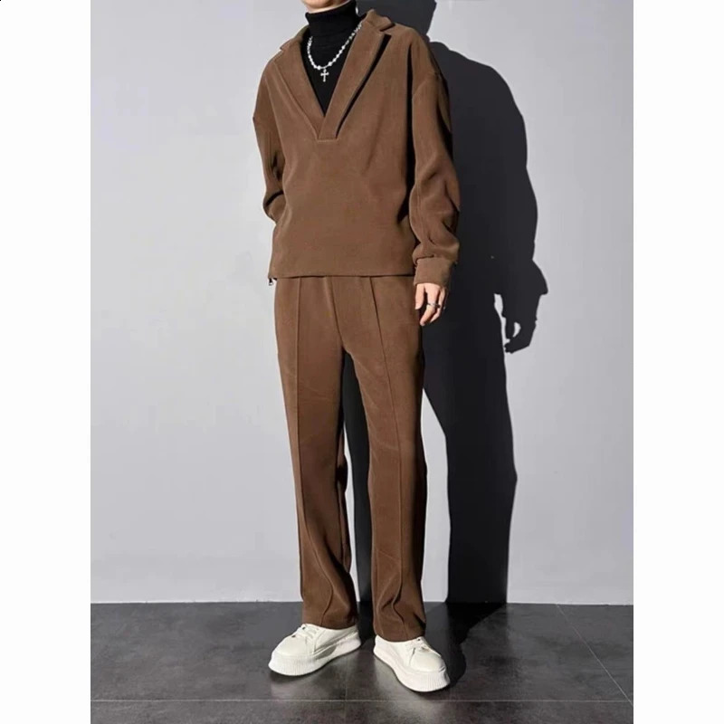 2025 Autumn Thin Trendy Casual SuitMens Clothing Long-sleeved Pullover Sweatshirt Versatile Trousers Fashion Two-piece Set 250121