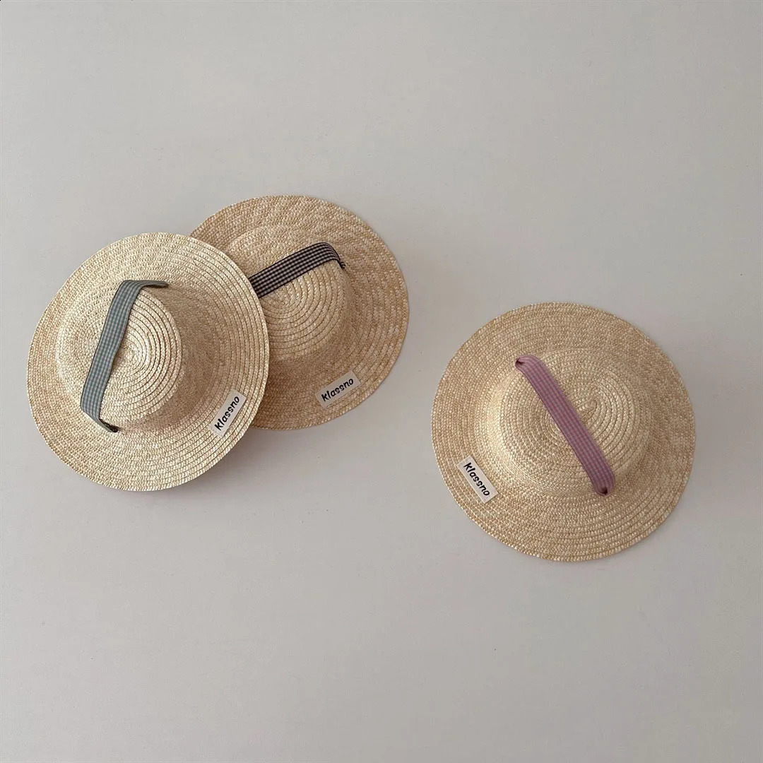 Korean Kids Straw Hat Summer Children Panama Caps Beach Caps Big Brim Wheat Straw Holiday Kids Sun Hat 250206
