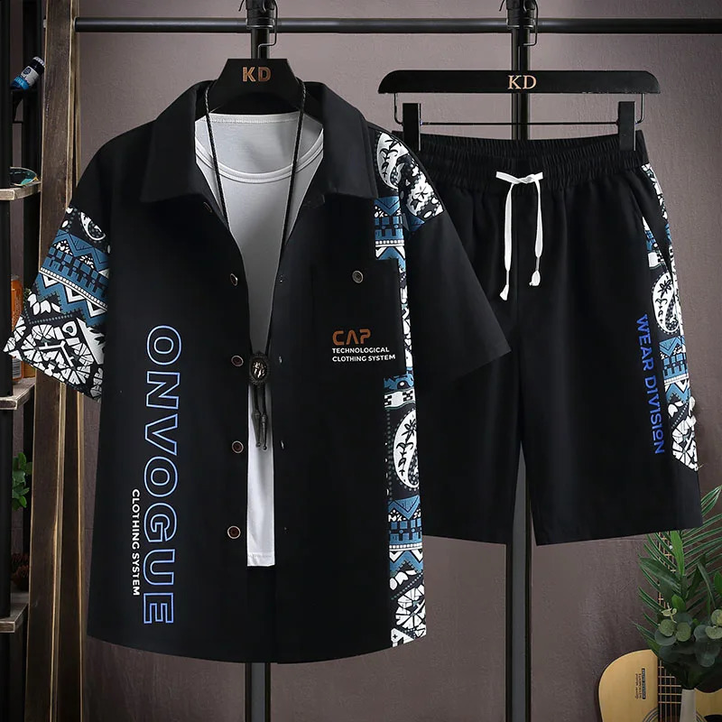 mens Printed Shirt Sets high quality Fashion Trend Shorts Casual Mens Shirtshorts Two Pieces Suits Fitness Sportswear 250121