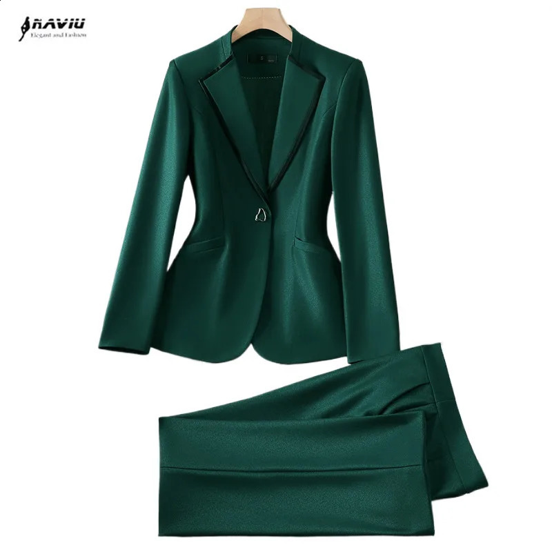 NAVIU Suits For Women Fashion Office Ladies Turn Down Collar Long Sleeve Slim Blazer And Pants Chic Single Button Work Wear 250206