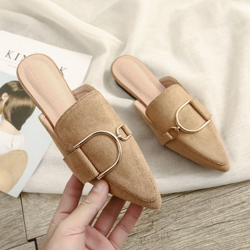 2025 summer new fashion all-match pointy slippers female Baotou outdoor flat slippers leisure large size 32-42