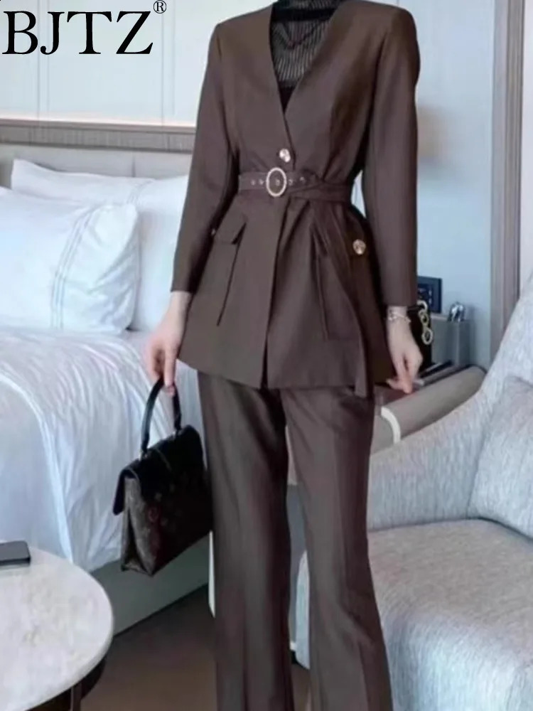 BJTZ 2025 Light Mature And Capable Temperament Womens Clothing High-end Coffee Color Suit Professional Commuting Two-piece Set 250206