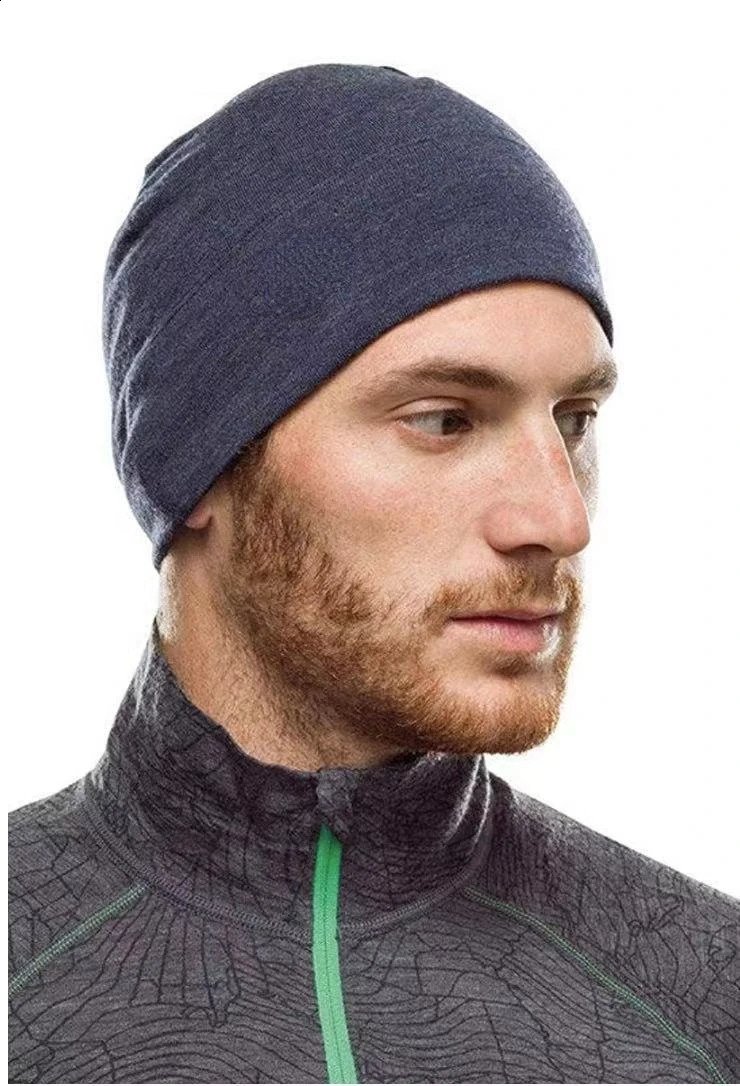 Unisex Merino Wool Knitted Beanie Hats For Men Women 100% Merino Wool Double-layer Thickened Warmth Hedging Dome Outdoor Ear Cap 250120