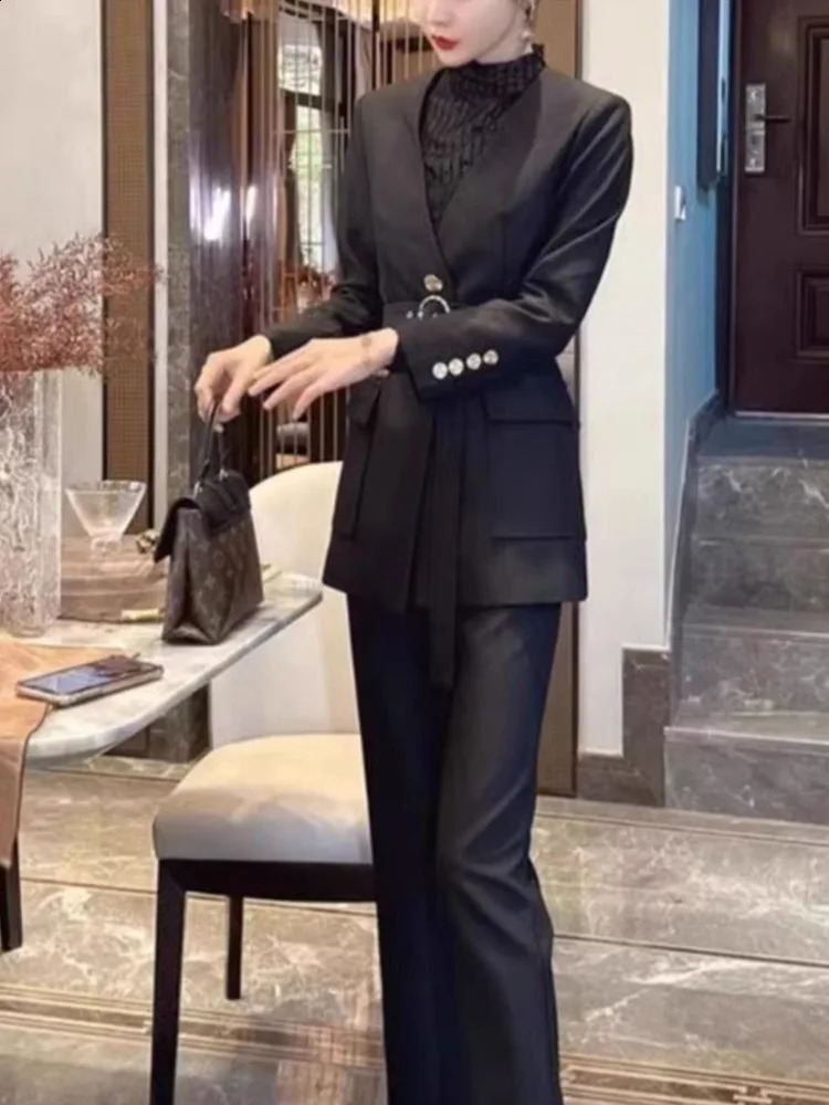 BJTZ 2025 Light Mature And Capable Temperament Womens Clothing High-end Coffee Color Suit Professional Commuting Two-piece Set 250206