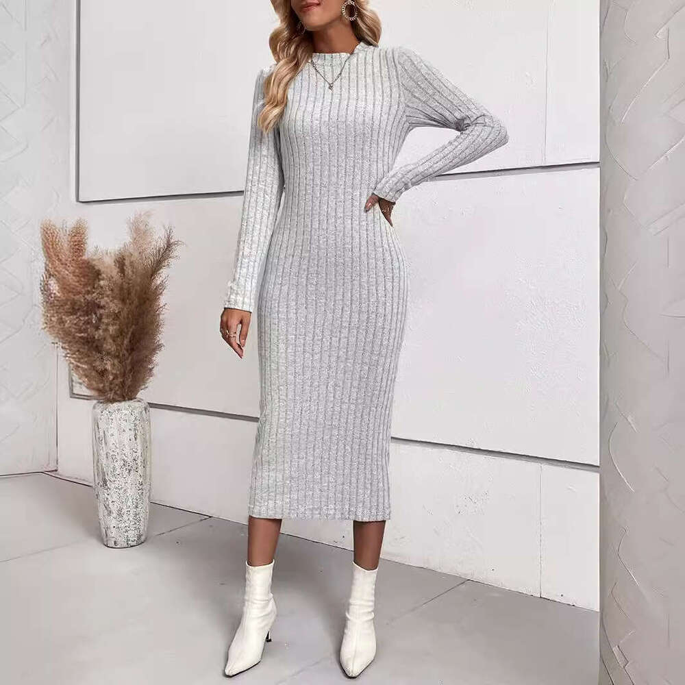 European American spring autumn knitted jacquard tight sexy hip hing mid length dress, women's 2025 new style, chic and elegant clothing