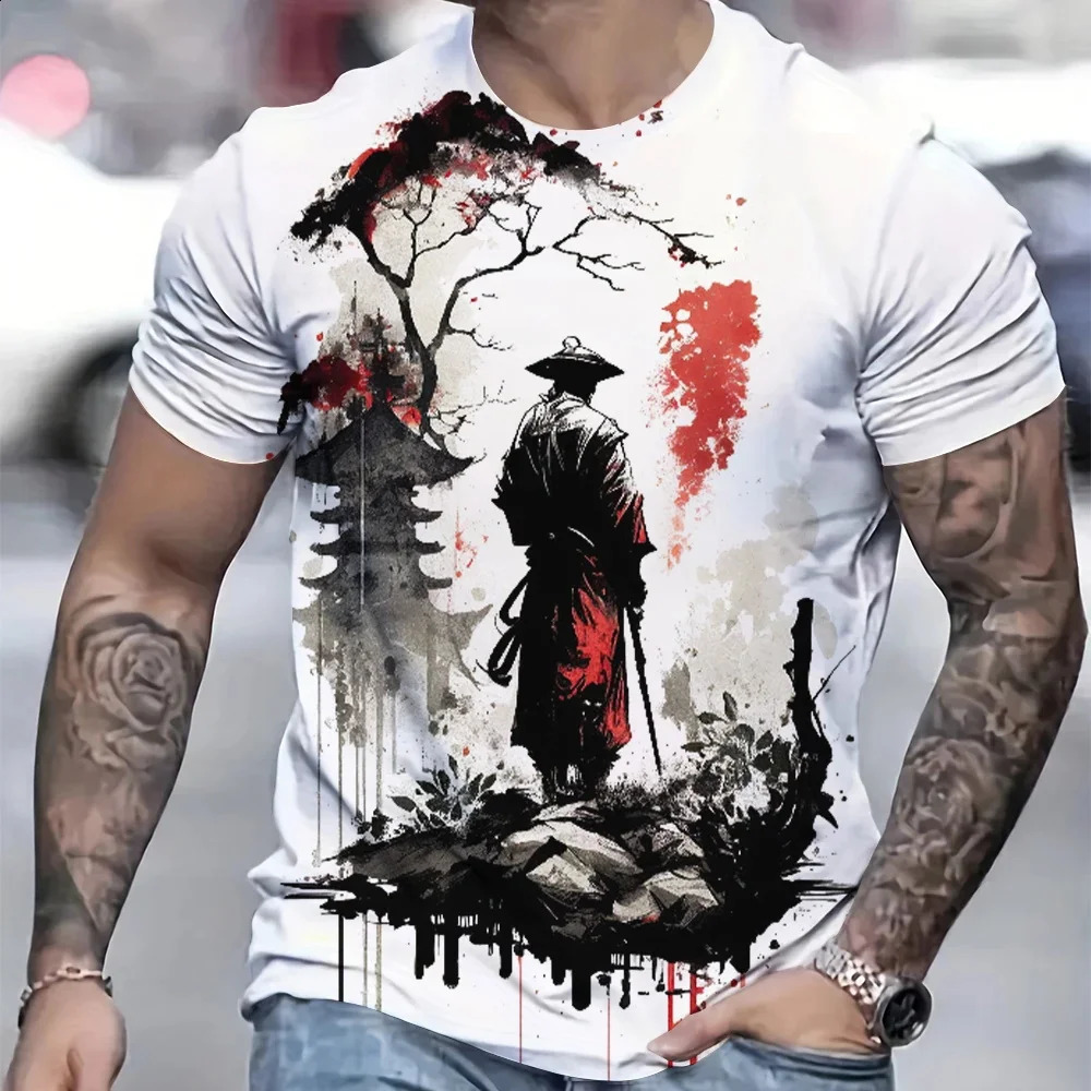 Japan Samurai 3D Print T-Shirts Men Women Fashion Round Neck Short Sleeve T Shirt Oversized Harajuku Y2k Tees Tops Kids Clothing 250206