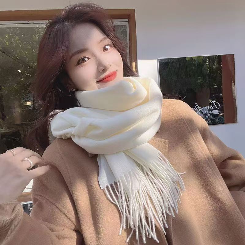 T138 new solid color scarf female Korean thick shawl dual-purpose winter thick cashmere neck scarf student