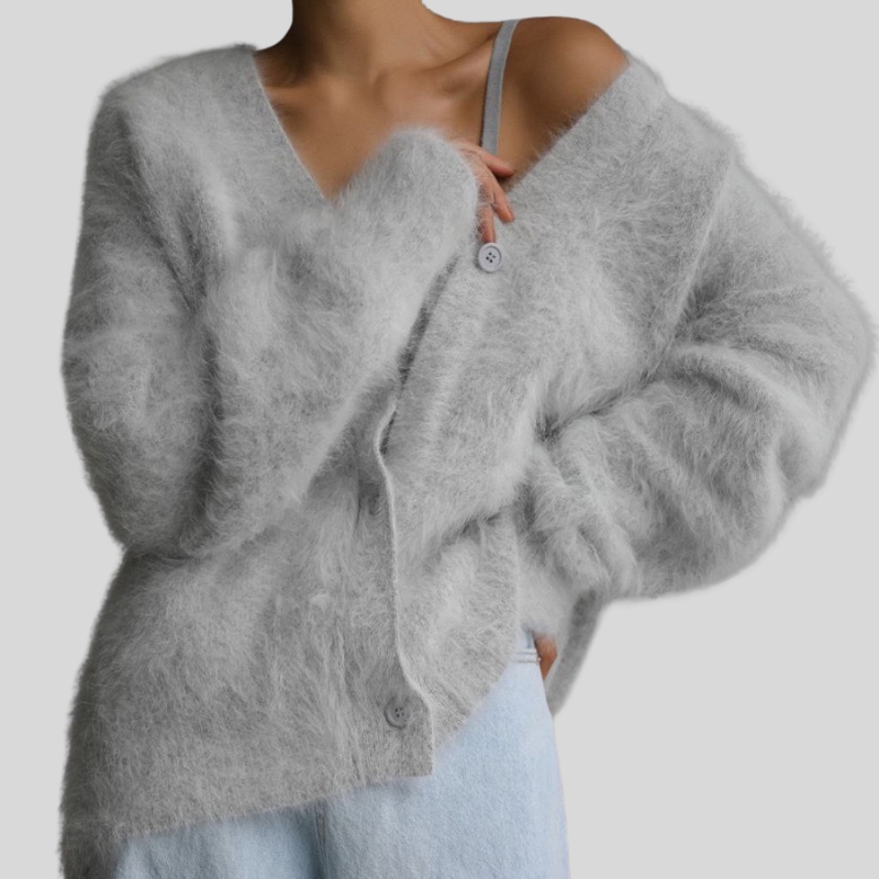 New arrival mink V-neck knitted sweater women's autumn and winter new loose solid color cardigan women's coat