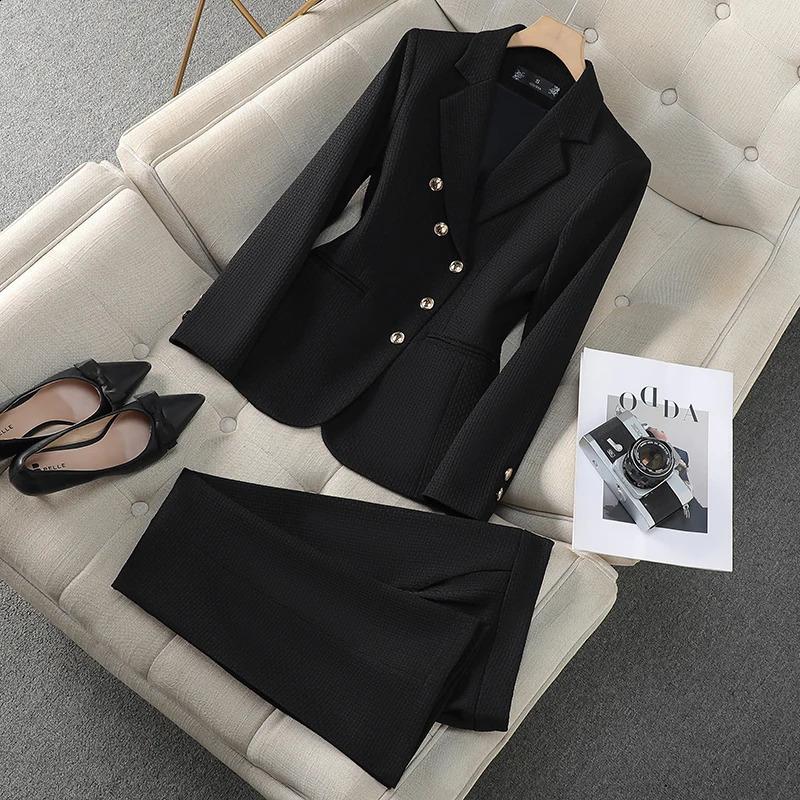 NAVIU Women Pants Suits Coffee Khaki Black Blazer And Trousers Set Office Ladies Work Business Uniform Female Pantsuits 250206