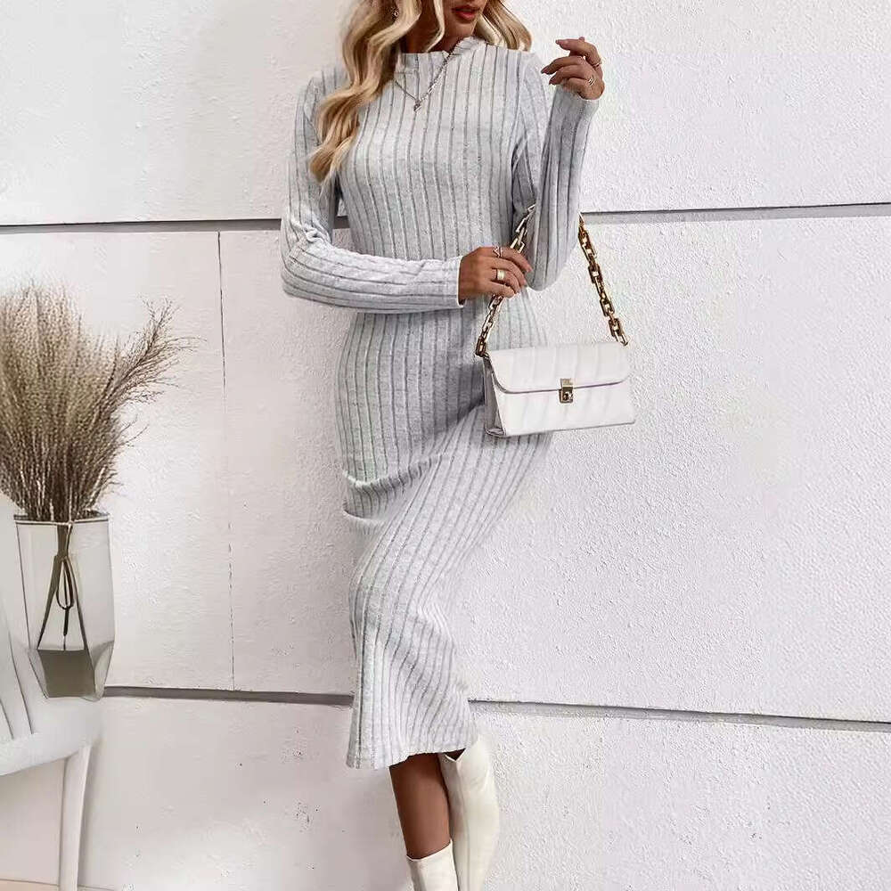 European American spring autumn knitted jacquard tight sexy hip hing mid length dress, women's 2025 new style, chic and elegant clothing
