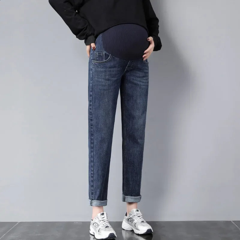 Pregnancy Abdominal Pants Boyfriend Jeans Maternity Pants For Pregnant Women Clothes High Waist Trousers Loose Denim Jeans 250206