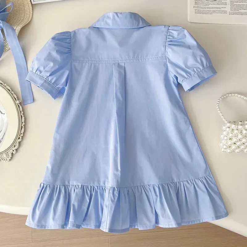 Baby Girls Dresses Kids Short Sled Cartoon Dress Toddler Blue Ce 2024 1 To 8 Yrs Childrens Korean Style Clothing Y250206