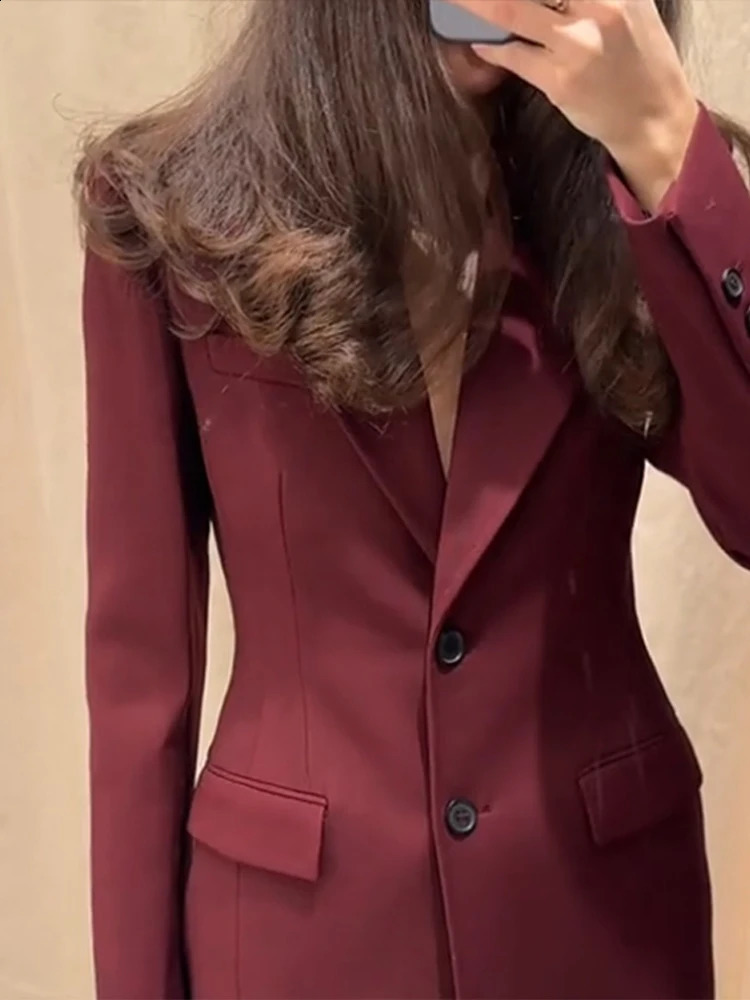 Fashion OL Notched Long Blazer Coats Women 2025 Spring In Single Breasted Full Sleeve Suit Jacket Female Chic Street Outwear 250206